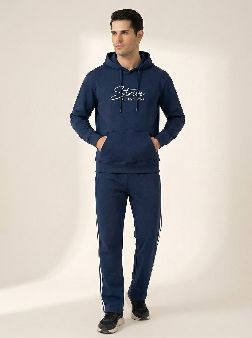 STRIVE Men’s Premium Fleece Tracksuit – Navy Blue Hoodie & Trouser Set