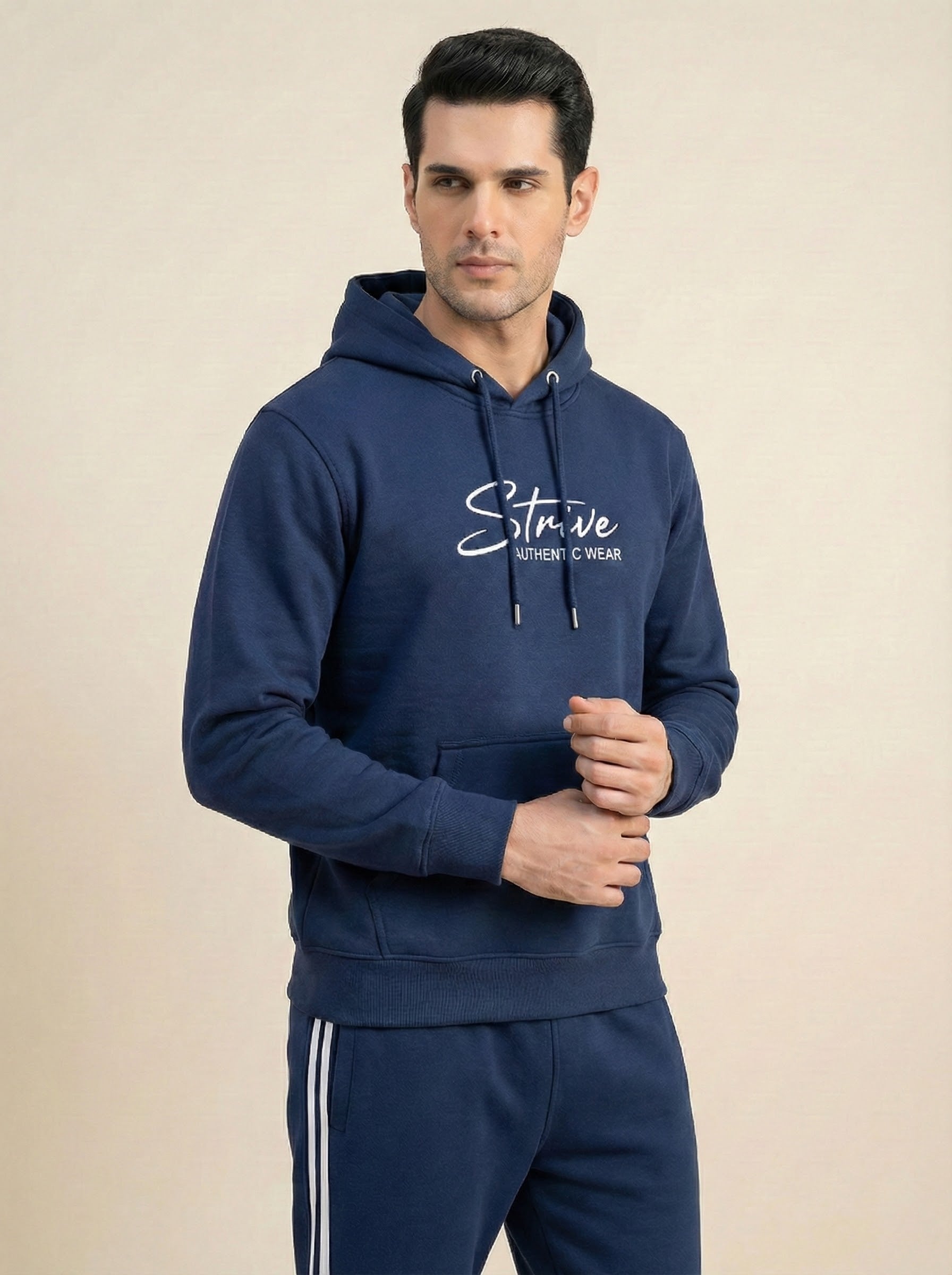 STRIVE Men’s Premium Fleece Tracksuit – Navy Blue Hoodie & Trouser Set