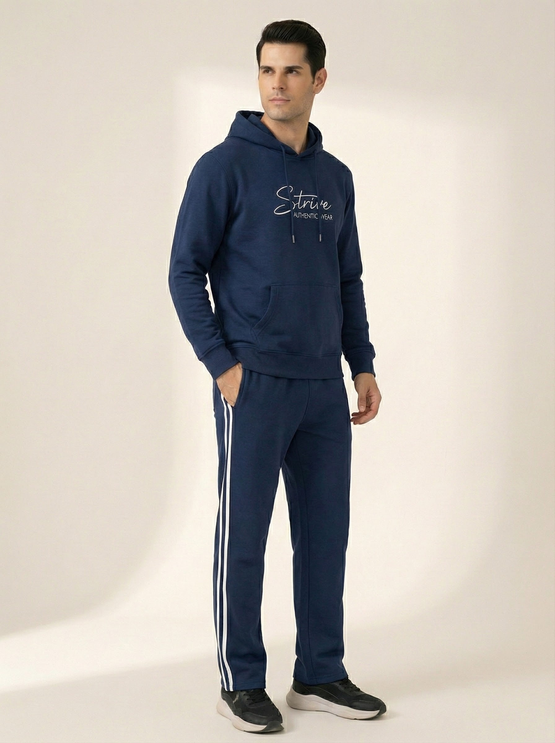 STRIVE Men’s Premium Fleece Tracksuit – Navy Blue Hoodie & Trouser Set