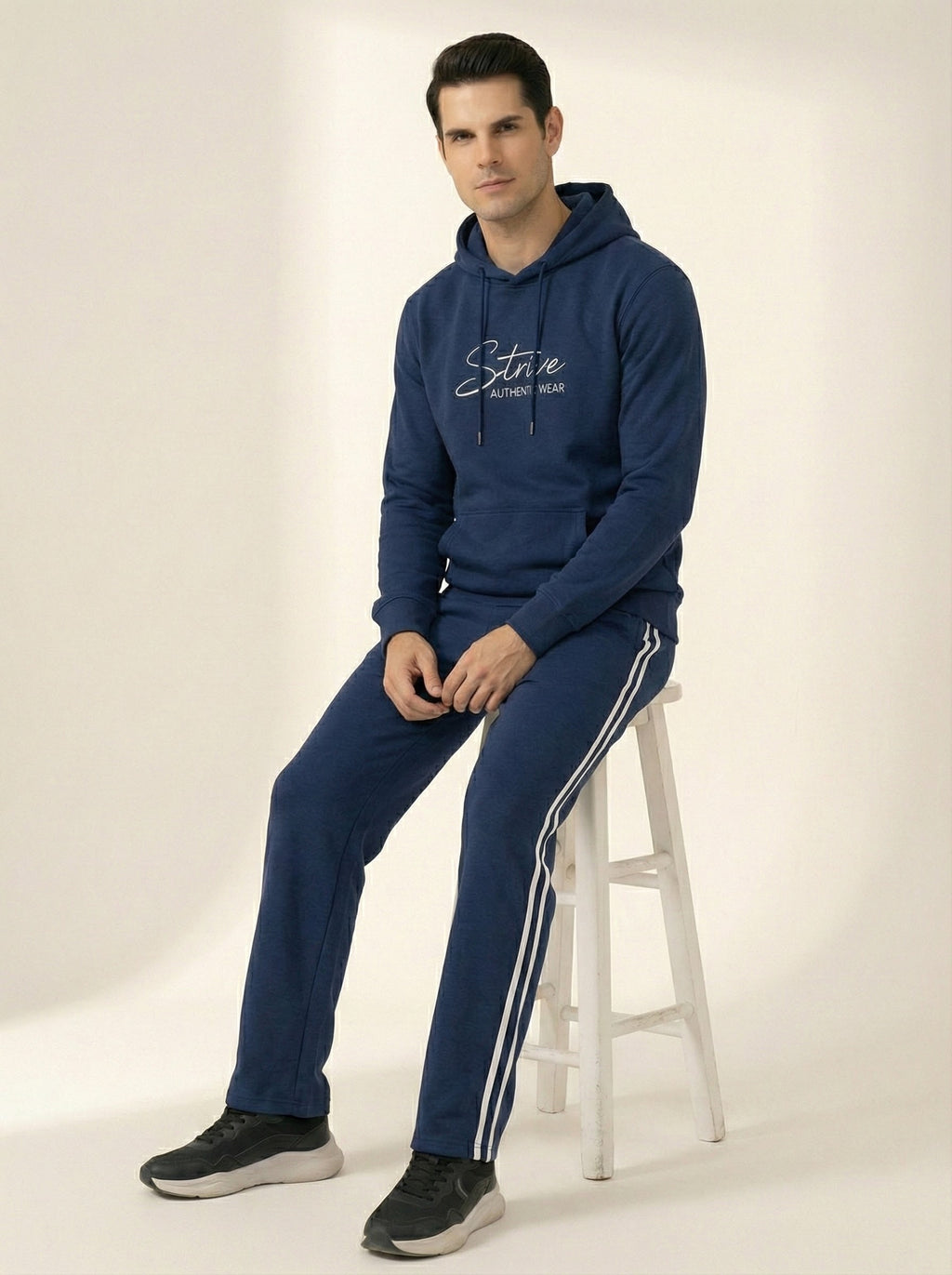 STRIVE Men’s Premium Fleece Tracksuit – Navy Blue Hoodie & Trouser Set