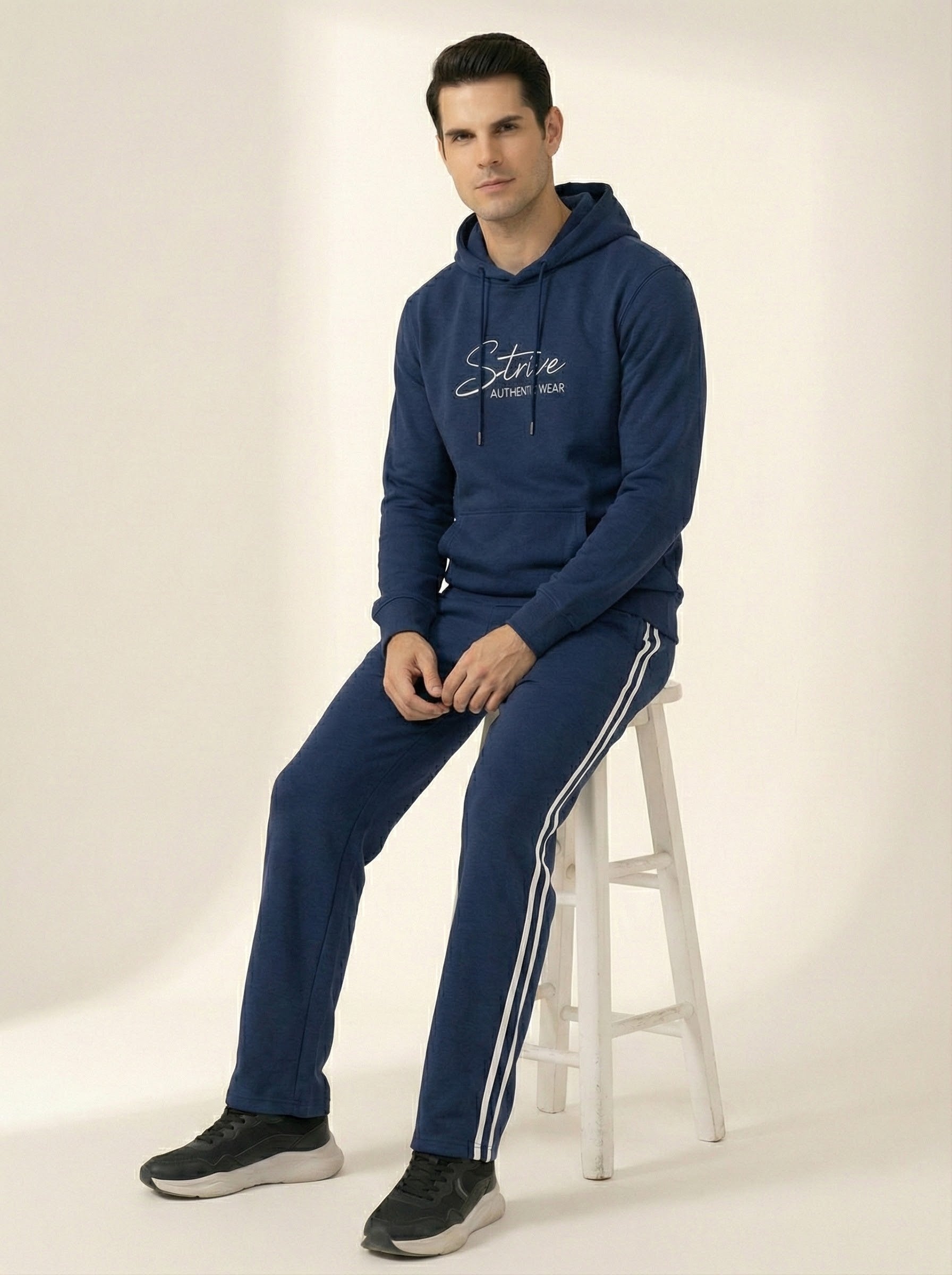 STRIVE Men’s Premium Fleece Tracksuit – Navy Blue Hoodie & Trouser Set